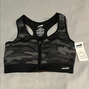 Avia Women's Black Camo ZipFront Sports Bra Size Large NWT Active Comfy
